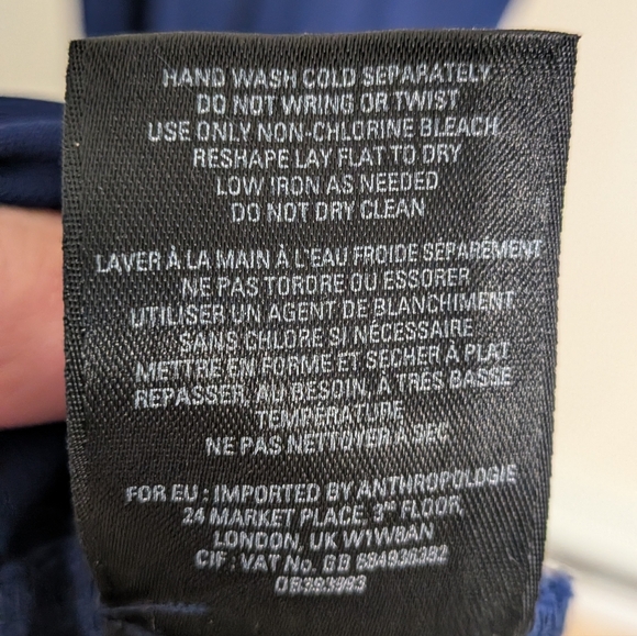 Anthropologie Maeve Yumi Maxi Dress Navy Blue V-Neck Woven Waistband Size 12 - Picture 10 of 11